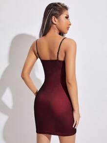 SHEIN Vestido de tirantes unicolor bajo con abertura - Granate - Ver 2