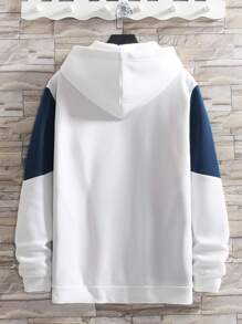 Men Letter Graphic Colorblock Drawstring Thermal Hoodie - Multicolor - View 2