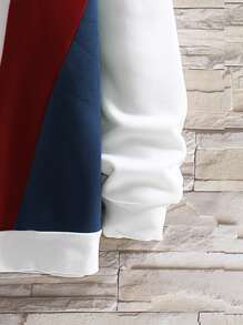 Men Letter Graphic Colorblock Drawstring Thermal Hoodie - Multicolor - View 6