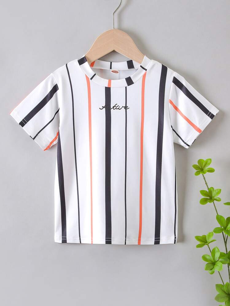 SHEIN Toddler Boys Striped And Letter Graphic Tee - Multicolor - View 1