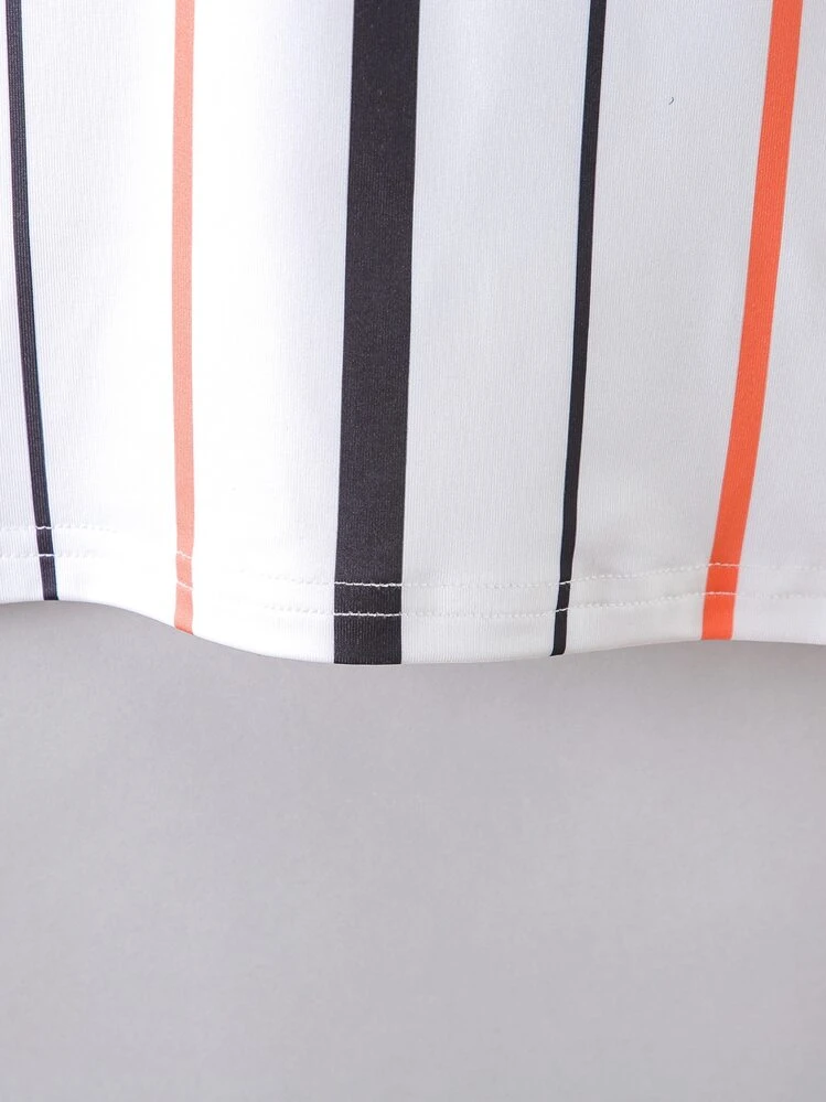 SHEIN Toddler Boys Striped And Letter Graphic Tee - Multicolor - View 3