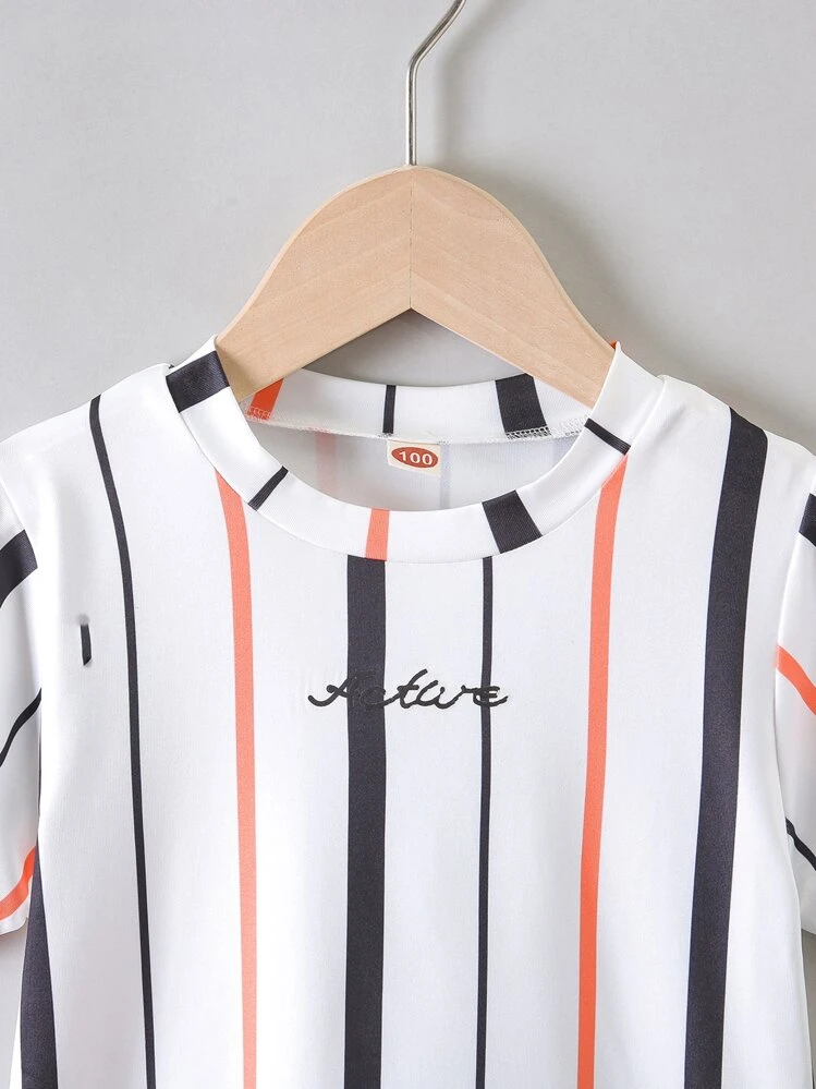 SHEIN Toddler Boys Striped And Letter Graphic Tee - Multicolor - View 4