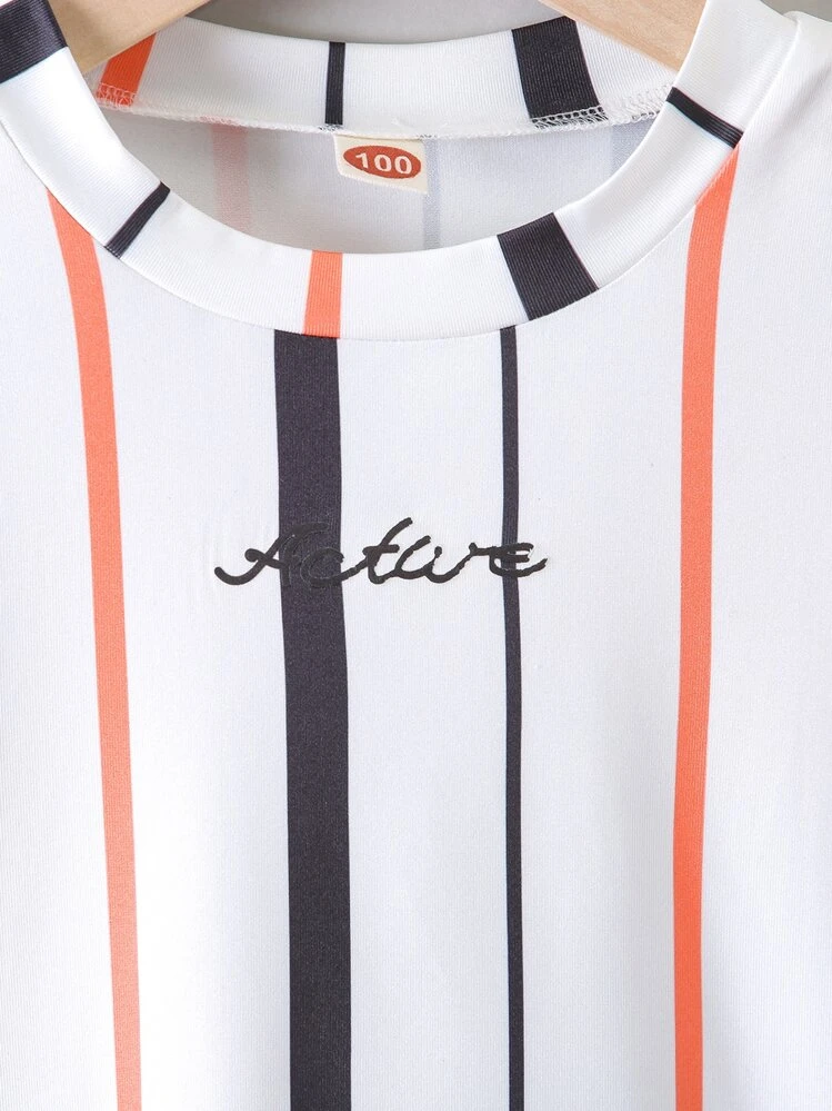 SHEIN Toddler Boys Striped And Letter Graphic Tee - Multicolor - View 5
