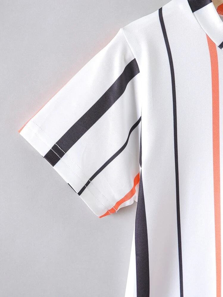 SHEIN Toddler Boys Striped And Letter Graphic Tee - Multicolor - View 6