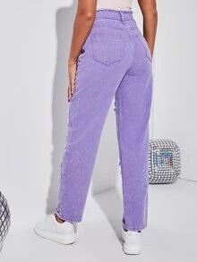 High Waist Star Patched Jeans - Lilac Purple - View 2