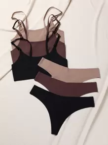 3sets No Show Plain Bra & Panty Lingerie Set - Multicolor - View 2