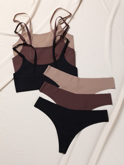 3sets No Show Effen BH Slipje Lingerie Set view 2