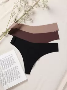 3sets No Show Plain Bra & Panty Lingerie Set - Multicolor - View 6