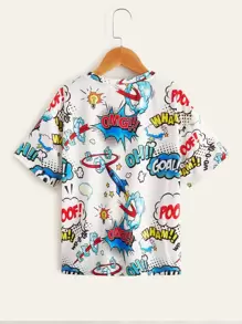 SHEIN Boys Cartoon & Letter Graphic Drop Shoulder Tee - Multicolor - View 2
