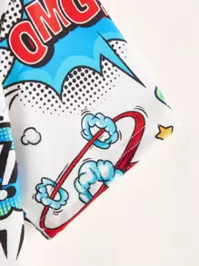 SHEIN Boys Cartoon & Letter Graphic Drop Shoulder Tee - Multicolor - View 3