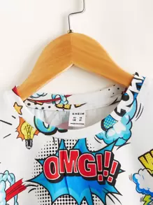 SHEIN Boys Cartoon & Letter Graphic Drop Shoulder Tee - Multicolor - View 4