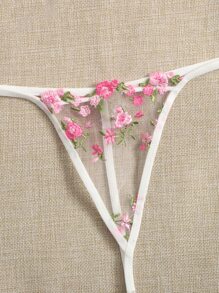 Floral Embroidery Mesh Underwire Bra & Panty Lingerie Set - Baby Pink - View 4