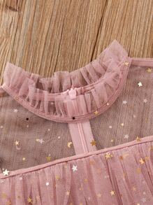 SHEIN Elladie kids 小女童多層下擺星星網紗連衣裙 - 藕粉色 - 查看 4
