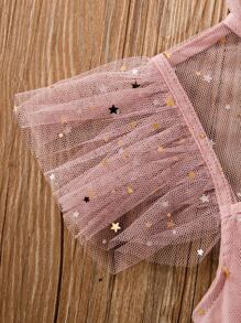 SHEIN Elladie kids 小女童多層下擺星星網紗連衣裙 - 藕粉色 - 查看 5