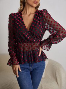 SHEIN Unity 波點圖案荷葉邊上衣 - 彩色 - 查看 1