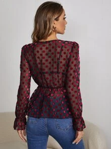 SHEIN Unity 波點圖案荷葉邊上衣 - 彩色 - 查看 2