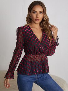 SHEIN Unity 波點圖案荷葉邊上衣 - 彩色 - 查看 3