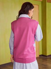 Mulvari Women Sweater Vests Sọc ca rô Giải trí - Nhiều màu - Xem 2