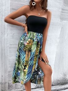 SHEIN Holidaya Tropical Print Wrap Dress - Multicolor - View 4