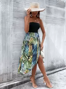 SHEIN Holidaya Tropical Print Wrap Dress - Multicolor - View 5