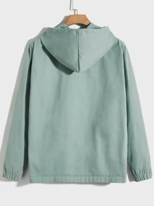 Manfinity Men Letter Embroidery Zip Up Hoodie, For Fall Winter - Mint Green - View 2