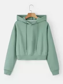 SHEIN EZwear Hoodie Chất rắn Dây rút Mùa vụ Lót nhiệt - Màu xanh Bạc hà - Xem 1