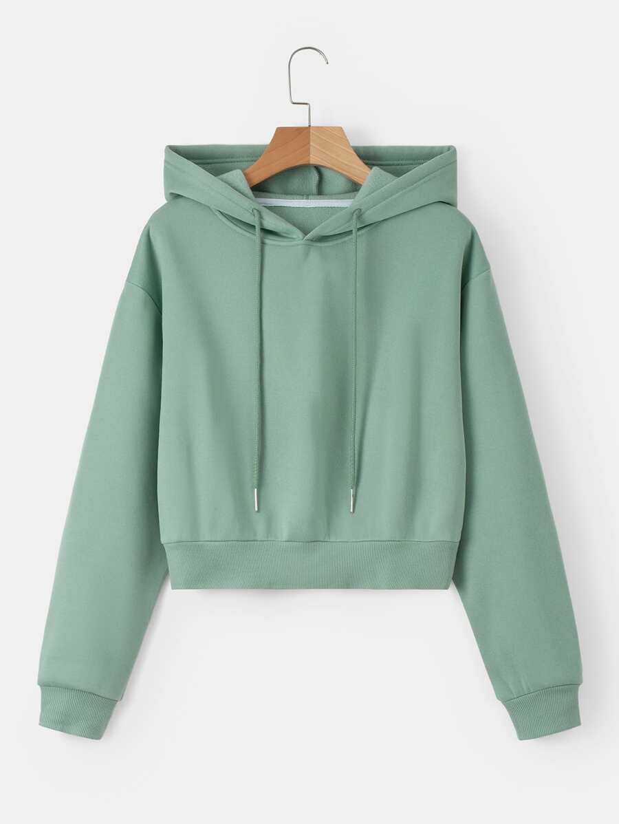 SHEIN EZwear Hoodie Chất rắn Dây rút Mùa vụ Lót nhiệt - Màu xanh Bạc hà - Xem 1