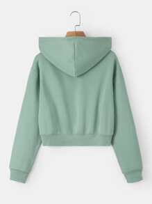 SHEIN EZwear Hoodie Chất rắn Dây rút Mùa vụ Lót nhiệt - Màu xanh Bạc hà - Xem 2
