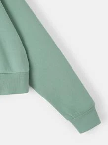 SHEIN EZwear Hoodie Chất rắn Dây rút Mùa vụ Lót nhiệt - Màu xanh Bạc hà - Xem 3