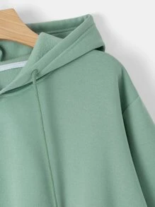 SHEIN EZwear Hoodie Chất rắn Dây rút Mùa vụ Lót nhiệt - Màu xanh Bạc hà - Xem 4