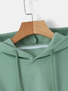 SHEIN EZwear Hoodie Chất rắn Dây rút Mùa vụ Lót nhiệt - Màu xanh Bạc hà - Xem 5