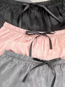 3件套蕾丝花边吊带上衣和短裤睡衣套装 - 彩色 - 查看 3