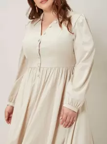 SHEIN Đầm Plus Size Nút màu trơn Thanh lịch - Màu be - Xem 5