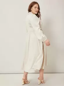SHEIN Đầm Plus Size Nút màu trơn Thanh lịch - Màu be - Xem 9