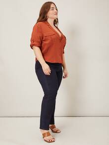 MOTF PREMIUM PLUS VISCOSE ROLL-UP SLEEVE BLOUSE - Rust Brown - View 5