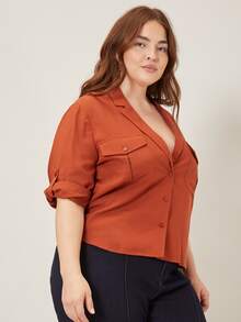 MOTF PREMIUM PLUS VISCOSE ROLL-UP SLEEVE BLOUSE - Rust Brown - View 6