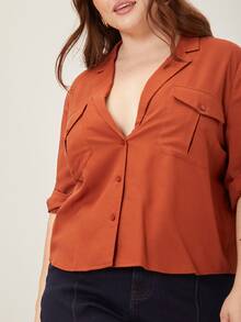 MOTF PREMIUM PLUS VISCOSE ROLL-UP SLEEVE BLOUSE - Rust Brown - View 8