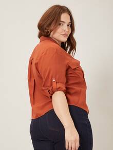 MOTF PREMIUM PLUS VISCOSE ROLL-UP SLEEVE BLOUSE - Rust Brown - View 10