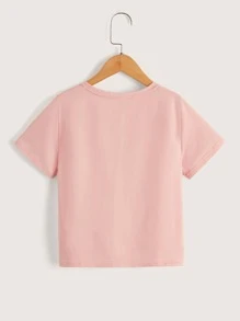 SHEIN Tops con gái Hoạt hình Lá thư Giải trí - Màu Hồng baby - Xem 2