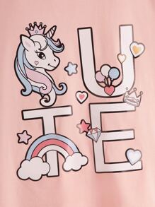 SHEIN Tops con gái Hoạt hình Lá thư Giải trí - Màu Hồng baby - Xem 3