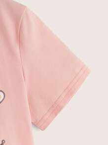 SHEIN Tops con gái Hoạt hình Lá thư Giải trí - Màu Hồng baby - Xem 4