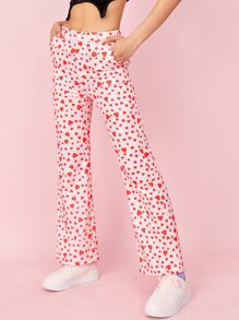 SHEIN 高腰愛心圖案直筒褲