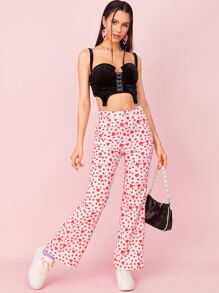 SHEIN 高腰愛心圖案直筒褲