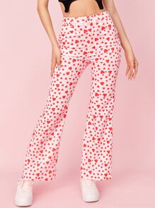 SHEIN 高腰愛心圖案直筒褲