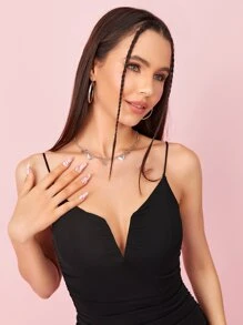 SHEIN BAE V-bar Ruched Cami Dress - Black - View 4