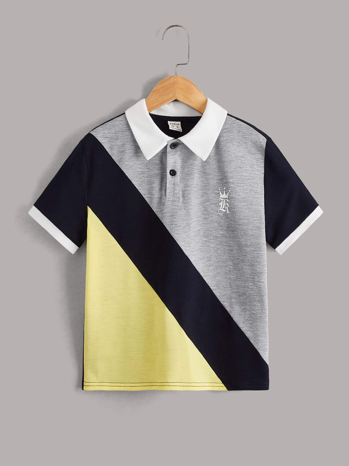 SHEIN 男孩字母圖案撞色POLO衫 - 彩色 - 查看 1