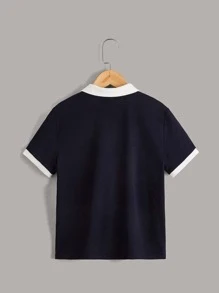 SHEIN 男孩字母圖案撞色POLO衫 - 彩色 - 查看 2