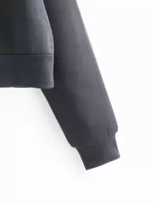 INAWLY Solid Drawstring Crop Thermal Lined Hoodie - Dark Grey - View 3