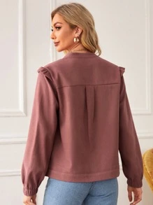 SHEIN Essnce Chaqueta con bordado de corazón y volantes para otoño/invierno - Color caoba - Ver 2