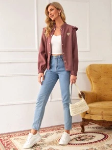 SHEIN Essnce Chaqueta con bordado de corazón y volantes para otoño/invierno - Color caoba - Ver 3